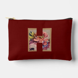 Rustic Flower Initial H Burgundy Accessory Pouch
