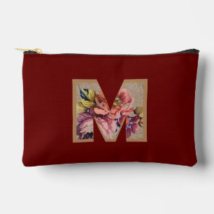 Rustic Flower Initial M Burgundy Accessory Pouch