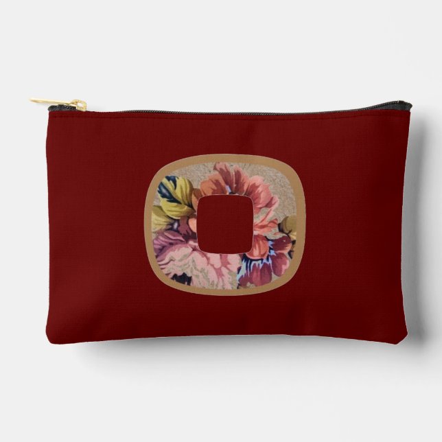 Rustic Flower Initial O Burgundy Accessory Pouch (Front)