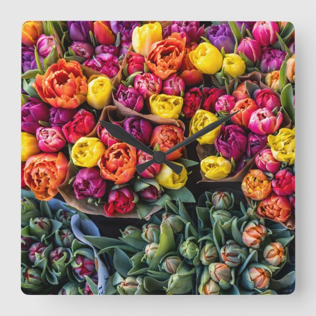 Rustic Flower Market | Fresh Cut Flower Square Wall Clock (Front)