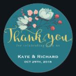 Rustic Flower Script Thank You Wedding Sticker<br><div class="desc">Vintage and rustic floral wreath thank you sticker. Beautiful watercolor drawing of flower arrangement. Thank you word in hand lettering script calligraphy font. Customise the wording for spring wedding favour, party favour label for bridal shower, baby shower, birthday party or any special occasion. Background colour can be customised to your...</div>