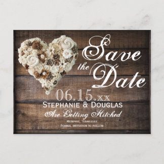 Rustic Flower Wood Heart Wedding Save the Date Announcement Postcard