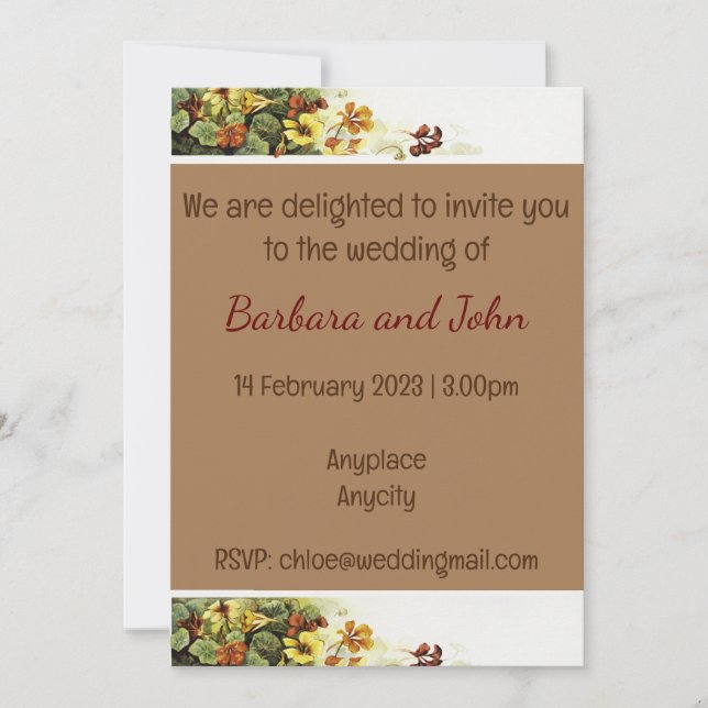 Rustic flowers and background wedding invitation (Front)