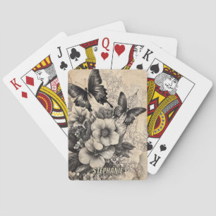 Rustic Flowers and Butterfly - Aged Paper (10) Playing Cards