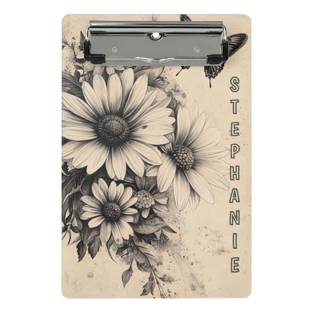 Rustic Flowers and Butterfly - Aged Paper (11) Mini Clipboard (Front)