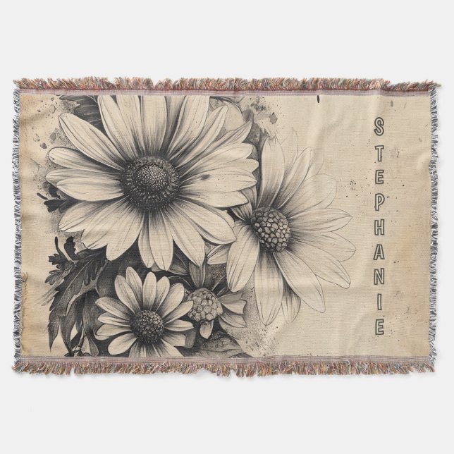 Rustic Flowers and Butterfly - Aged Paper (11) Throw Blanket (Front)