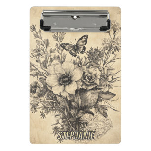 Rustic Flowers and Butterfly - Aged Paper (12) Mini Clipboard