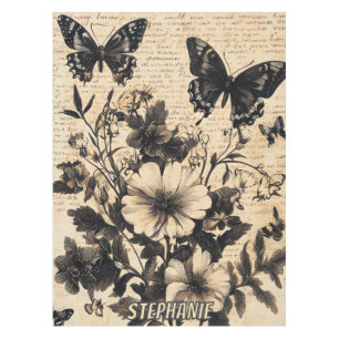 Rustic Flowers and Butterfly - Aged Paper (13) Tablecloth