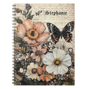Rustic Flowers and Butterfly - Aged Paper (14) Notebook