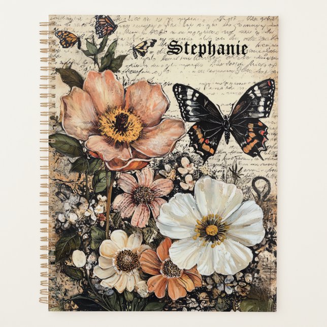 Rustic Flowers and Butterfly - Aged Paper (14) Planner (Front)