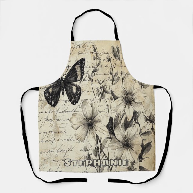 Rustic Flowers and Butterfly - Aged Paper (1) Apron (Front)