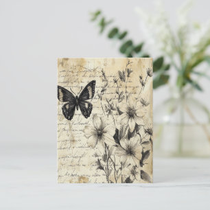 Rustic Flowers and Butterfly - Aged Paper (1) Postcard