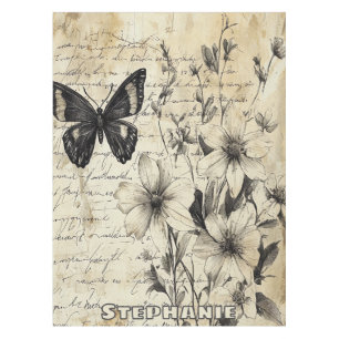 Rustic Flowers and Butterfly - Aged Paper (1) Tablecloth