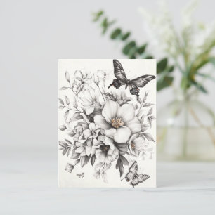 Rustic Flowers and Butterfly - Aged Paper (2) Postcard