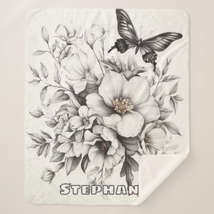 Rustic Flowers and Butterfly - Aged Paper (2) Sherpa Blanket