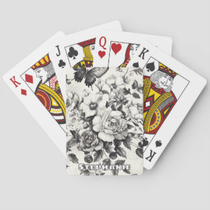 Rustic Flowers and Butterfly - Aged Paper (3) Playing Cards