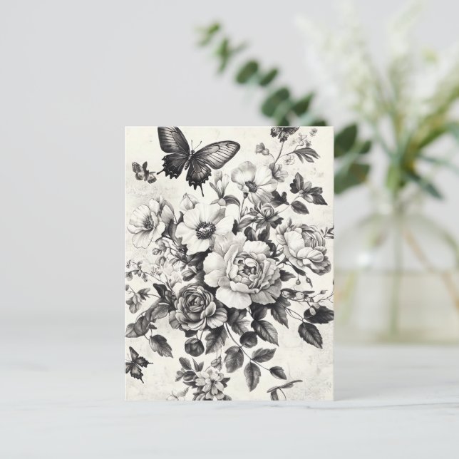 Rustic Flowers and Butterfly - Aged Paper (3) Postcard (Standing Front)