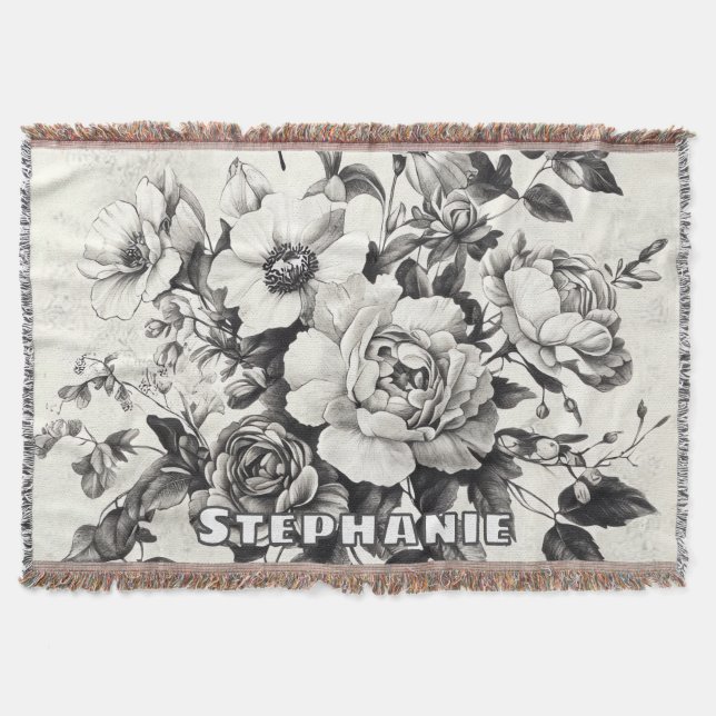 Rustic Flowers and Butterfly - Aged Paper (3) Throw Blanket (Front)