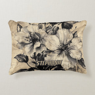 Rustic Flowers and Butterfly - Aged Paper (4) Decorative Cushion