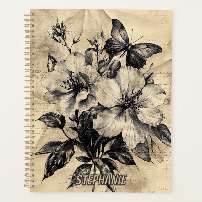 Rustic Flowers and Butterfly - Aged Paper (4) Planner (Front)