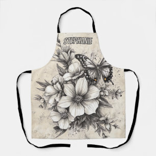 Rustic Flowers and Butterfly - Aged Paper (5) Apron