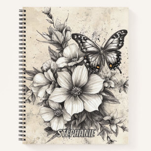 Rustic Flowers and Butterfly - Aged Paper (5) Notebook
