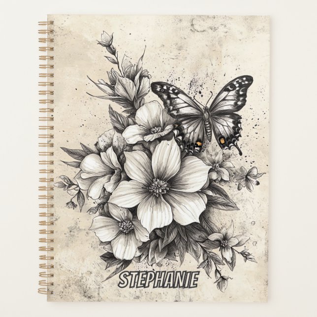 Rustic Flowers and Butterfly - Aged Paper (5) Planner (Front)