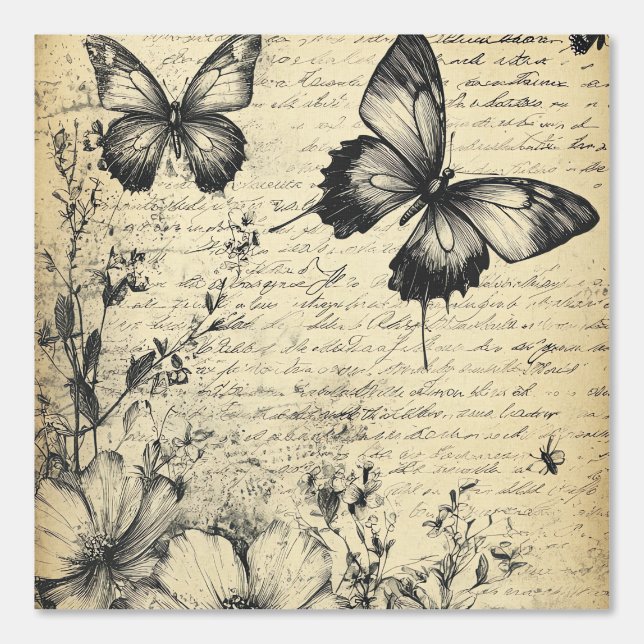 Rustic Flowers and Butterfly - Aged Paper (7) Wallpaper (Front)