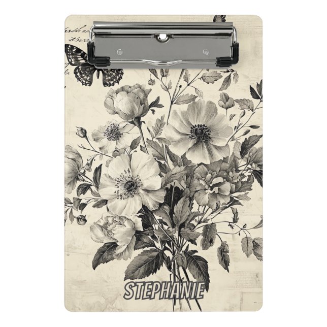 Rustic Flowers and Butterfly - Aged Paper (8) Mini Clipboard (Front)