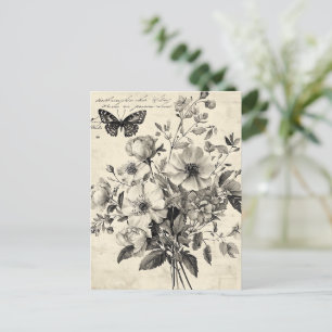 Rustic Flowers and Butterfly - Aged Paper (8) Postcard