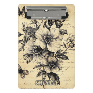 Rustic Flowers and Butterfly - Aged Paper (9) Mini Clipboard