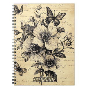 Rustic Flowers and Butterfly - Aged Paper (9) Notebook