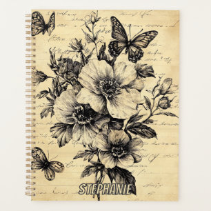 Rustic Flowers and Butterfly - Aged Paper (9) Planner