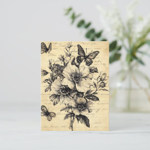 Rustic Flowers and Butterfly - Aged Paper (9) Postcard