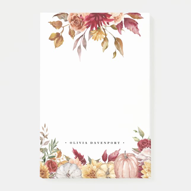 Rustic Flowers and Pumpkins fall Post-It Notes  (Front)