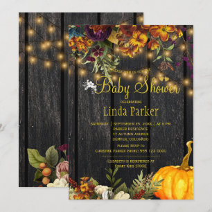 Rustic flowers barn wood autumn fall baby shower invitation