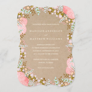 Rustic Flowers Border   Wedding Invitation