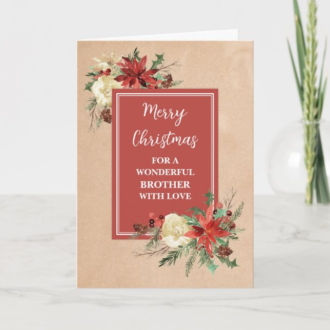 Rustic Flowers Brother Merry Christmas Card (Front)