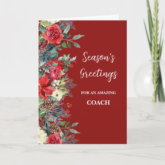 Rustic Flowers Coach Christmas Holiday Card (Front)
