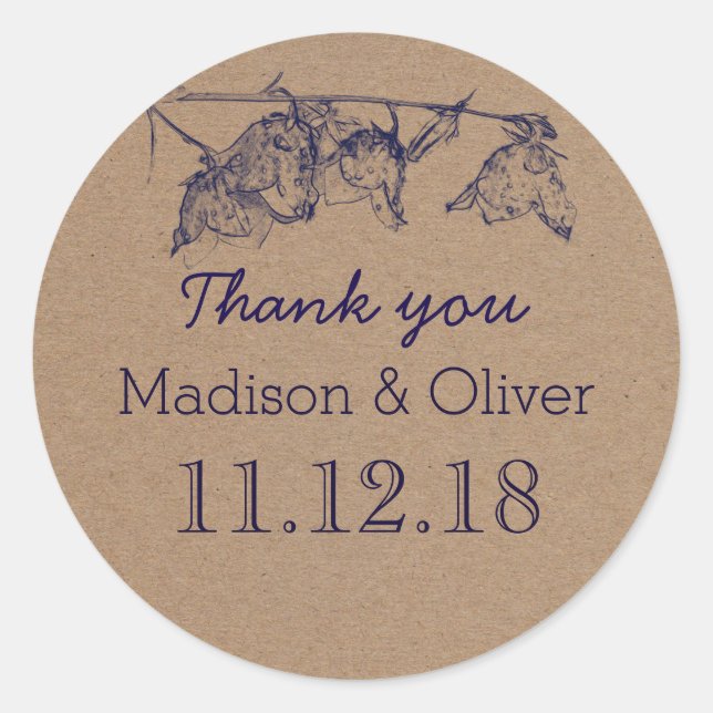 Rustic Flowers Country Wedding Thank You Classic Round Sticker (Front)
