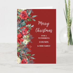 Rustic Flowers Cousin & Family Merry Christmas Card