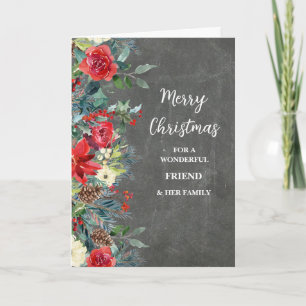 Rustic Flowers Friend & Family Merry Christmas Card