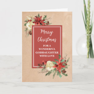 Rustic Flowers Goddaughter Merry Christmas Card