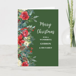 Rustic Flowers Godson & Family Merry Christmas Card