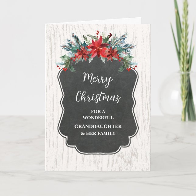 Rustic Flowers Granddaughter & Family Christmas Card (Front)