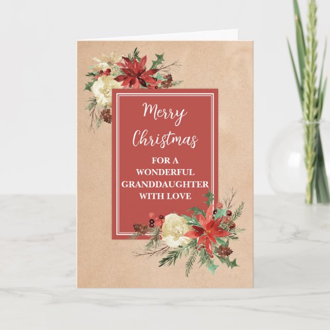 Rustic Flowers Granddaughter Merry Christmas Card (Front)