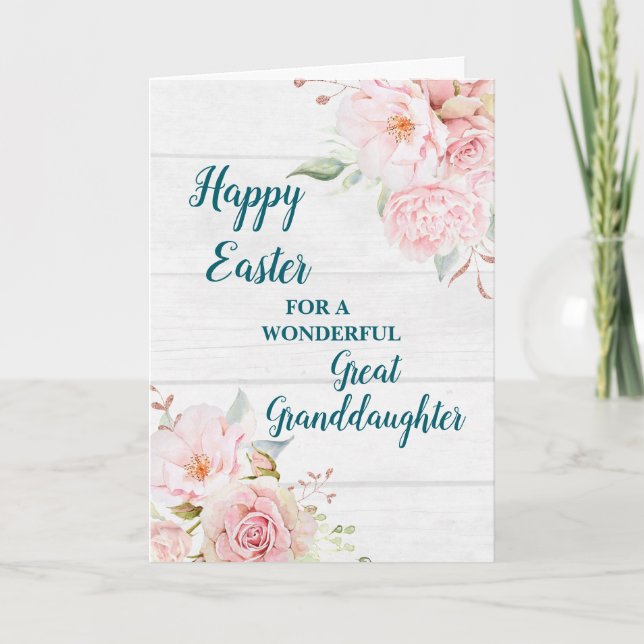 Rustic Flowers Happy Easter Great Granddaughter Holiday Card (Front)