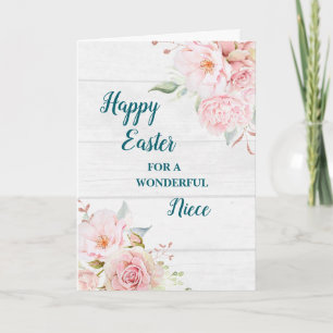 Rustic Flowers Happy Easter Niece Holiday Card