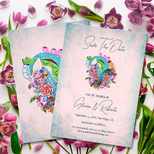 Rustic Flowers Heart Mexican Wedding Save the Date Invitation