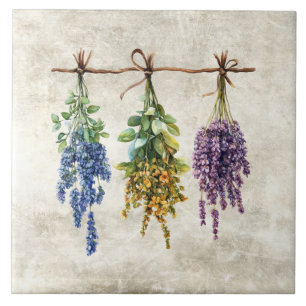 Rustic Flowers Herbs with Twine Design Ceramic Tile